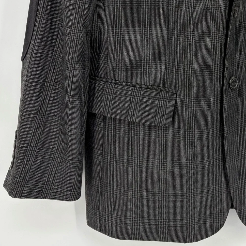 Club Room Mens Sport Coat Grey Glen Plaid Blazer Jacket 40R Elbow Patches